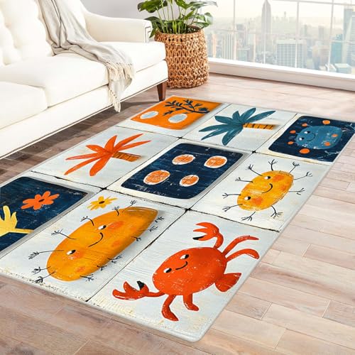 TZKRWRH Home Moderner Kuscheliger Wohnzimmer Niedlicher Cartoon-Stil Anti Rutsch Unterseite Waschbar Soft für Schlafzimmer Küche Flur Esszimmer(orange 26)-60x90cm von TZKRWRH