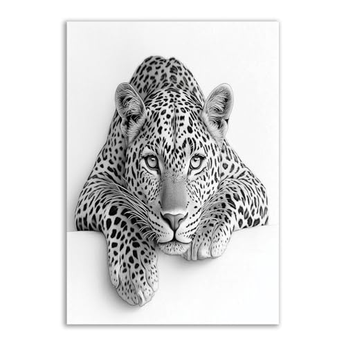 TZKRWRH Leopard Bilder Poster & Kunstdrucke Prints, Leoparden-Minimalismus Bild Hochkant Bilder Leinwand Kunstdruck auf Leinwand Bild Leopards - 60x90cm Ungerahmt(weiß) von TZKRWRH