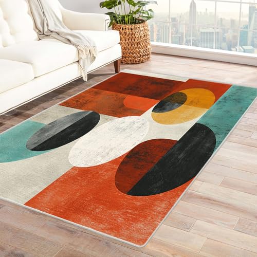 TZKRWRH Moderner Kuscheliger Wohnzimmer Geometrische Kunst Teppich Kurzflor Anti-Rutsch Rückseite Einfarbiges Waschbar Wohnzimmer Cafeteria(orange 115)-120x150cm von TZKRWRH