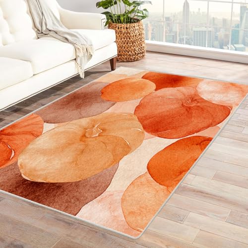 TZKRWRH Moderner Kuscheliger Wohnzimmer Orangefarbene Aquarellformen Teppich Kurzflor Anti-Rutsch Rückseite Einfarbiges Waschbar Wohnzimmer Cafeteria(orange 20)-60x90cm von TZKRWRH