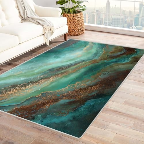 TZKRWRH Moderner Kuscheliger Wohnzimmer abstraktes grünes Muster Teppich Kurzflor Anti-Rutsch Rückseite Einfarbiges Waschbar Wohnzimmer Cafeteria(grün 120)-90x120cm von TZKRWRH