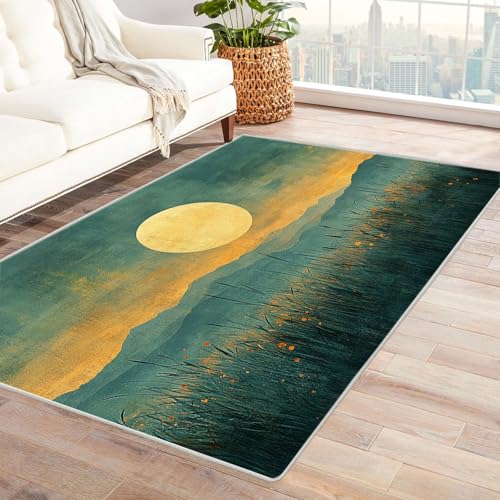 TZKRWRH Relax kuscheliger Kurzflor Teppich Boho-Berg-Muster Wohnzimmerteppich traditioneller Vintage-Stil maschinenwaschbar rutschfest(grün 23)-150x180cm von TZKRWRH