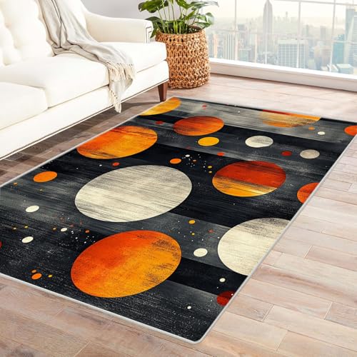 TZKRWRH Relax kuscheliger Kurzflor Teppich Buntes kreisförmiges Muster Wohnzimmerteppich traditioneller Vintage-Stil maschinenwaschbar rutschfest(orange 63)-90x120cm von TZKRWRH