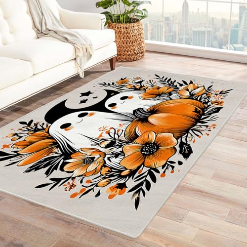 TZKRWRH Relax kuscheliger Kurzflor Teppich Herbstkürbisse Wohnzimmerteppich traditioneller Vintage-Stil maschinenwaschbar rutschfest(orange 3)-120x180cm von TZKRWRH
