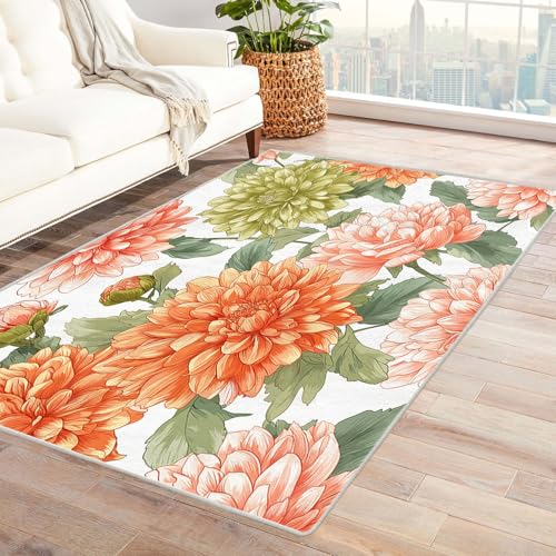 TZKRWRH Rutschfester Teppich Buntes Blumenmuster Vintage Muster Boho Kurzflor waschbar flauschig Weich Einfarbig pflegeleicht Wohnzimmer(grün 22)-90x120cm von TZKRWRH