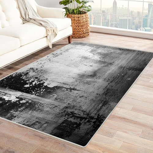 TZKRWRH Rutschfester Teppich Graue abstrakte Textur Vintage Muster Boho Kurzflor waschbar flauschig Weich Einfarbig pflegeleicht Wohnzimmer(grau 52)-90x120cm von TZKRWRH