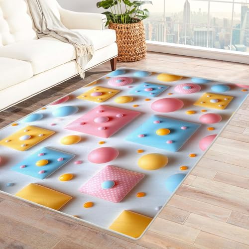 TZKRWRH Rutschfester Teppich Rosafarbenes Muster Vintage Muster Boho Kurzflor waschbar flauschig Weich Einfarbig pflegeleicht Wohnzimmer(rosa 77)-90x120cm von TZKRWRH