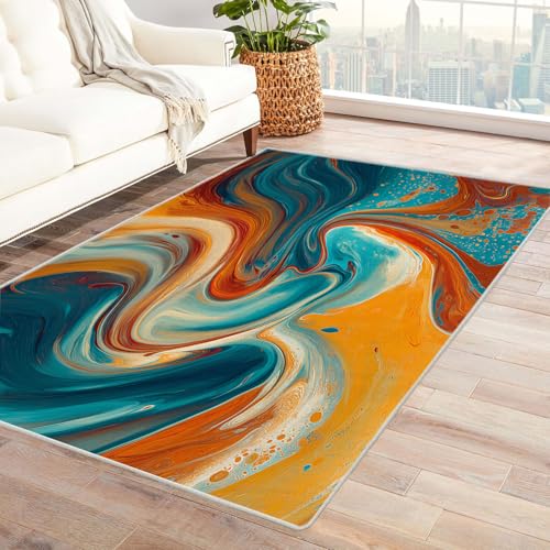 TZKRWRH Rutschfester Teppich abstraktes farbiges Muster Vintage Muster Boho Kurzflor waschbar flauschig Weich Einfarbig pflegeleicht Wohnzimmer(grün 107)-120x150cm von TZKRWRH