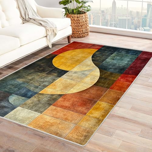 TZKRWRH Teppich Einfarbig Waschbar Abstrakte Szenerie Zeitgenössischer Moderner Abstrakter Bohemian pflegeleicht Küche Wohnzimmer Schlafzimmer(gelb 84)-210x270cm von TZKRWRH