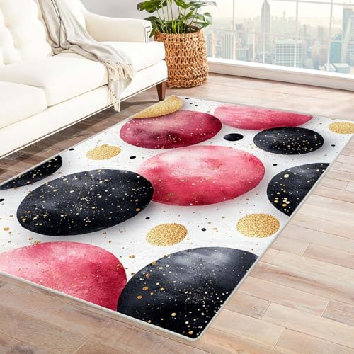 TZKRWRH Teppich Einfarbig Waschbar Abstraktes geometrisches Muster Zeitgenössischer Moderner Abstrakter Bohemian pflegeleicht Küche Wohnzimmer Schlafzimmer(rosa 79)-90x150cm von TZKRWRH