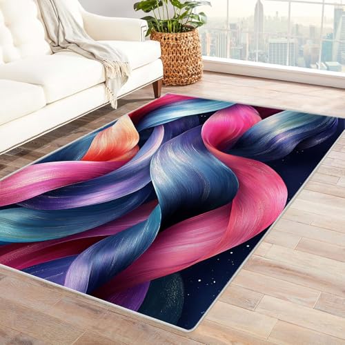 TZKRWRH Teppich Einfarbig Waschbar Buntes Wirbelmuster Zeitgenössischer Moderner Abstrakter Bohemian pflegeleicht Küche Wohnzimmer Schlafzimmer(Lila 29)-90x120cm von TZKRWRH