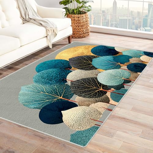 TZKRWRH Teppich Einfarbig Waschbar Buntes abstraktes Muster Zeitgenössischer Moderner Abstrakter Bohemian pflegeleicht Küche Wohnzimmer Schlafzimmer(blau 9)-60x90cm von TZKRWRH