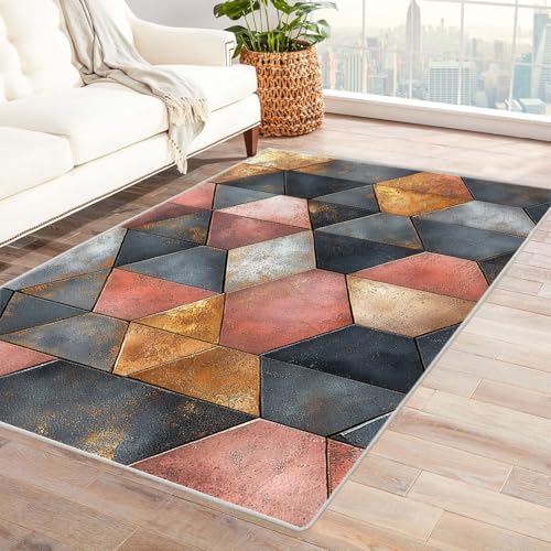 TZKRWRH Teppich Einfarbig Waschbar Geometrisches Muster Zeitgenössischer Moderner Abstrakter Bohemian pflegeleicht Küche Wohnzimmer Schlafzimmer(rosa 94)-150x180cm von TZKRWRH