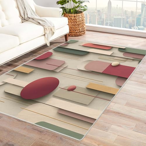 TZKRWRH Teppich Einfarbig Waschbar abstraktes Formmuster Zeitgenössischer Moderner Abstrakter Bohemian pflegeleicht Küche Wohnzimmer Schlafzimmer(rot 39)-210x270cm von TZKRWRH
