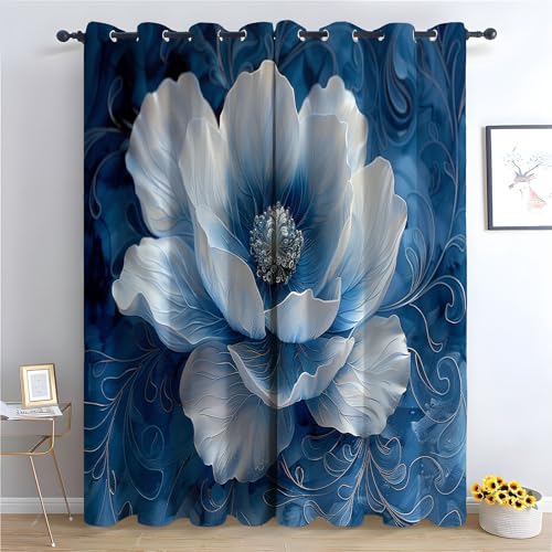 TZKRWRH Vintage Vorhänge Boho Stil Ästhetische Blumen Blickdichte Thermo Vorhang Kälteschutz Blackout Curtain Mädchenzimmer Schlafzimmer Verdunkelung-H180 x B100 cm (2er Pack) von TZKRWRH