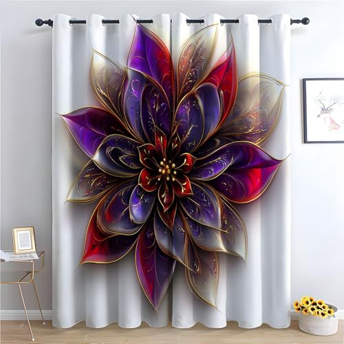 TZKRWRH Vintage Vorhänge Boho Stil Blumen mit Goldener Textur Blickdichte Thermo Vorhang Kälteschutz Blackout Curtain Mädchenzimmer Schlafzimmer Verdunkelung-H220 x B132 cm (2er Pack) von TZKRWRH