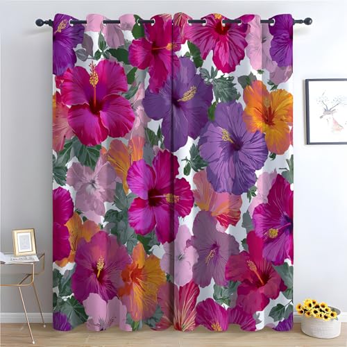 TZKRWRH Vintage Vorhänge Boho Stil Buntes Blumenmuster Blickdichte Thermo Vorhang Kälteschutz Blackout Curtain Mädchenzimmer Schlafzimmer Verdunkelung-H240 x B140 cm (2er Pack) von TZKRWRH