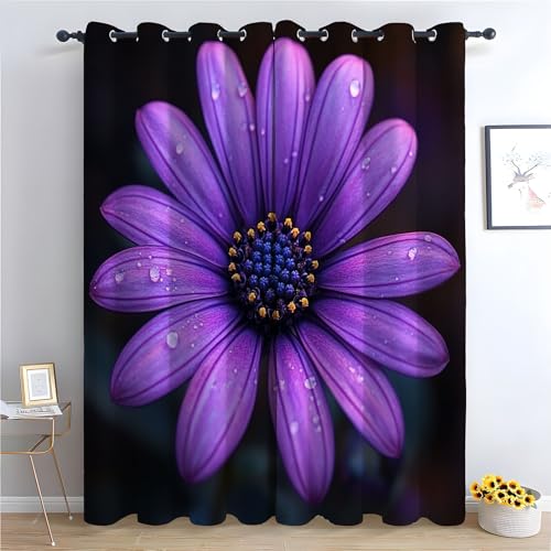 TZKRWRH Vintage Vorhänge Boho Stil Lila Blume Blickdichte Thermo Vorhang Kälteschutz Blackout Curtain Mädchenzimmer Schlafzimmer Verdunkelung-H270 x B130 cm (2er Pack) von TZKRWRH