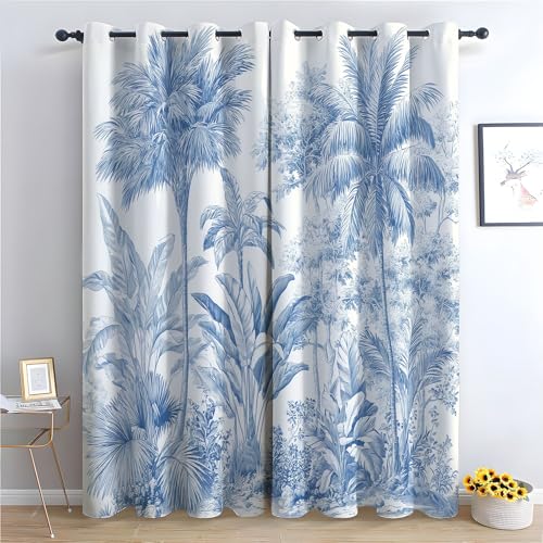 TZKRWRH Vintage Vorhänge Boho Stil Skizze Einer tropischen Pflanze Blickdichte Thermo Vorhang Kälteschutz Blackout Curtain Mädchenzimmer Schlafzimmer Verdunkelung-H230 x B160 cm (2er Pack) von TZKRWRH