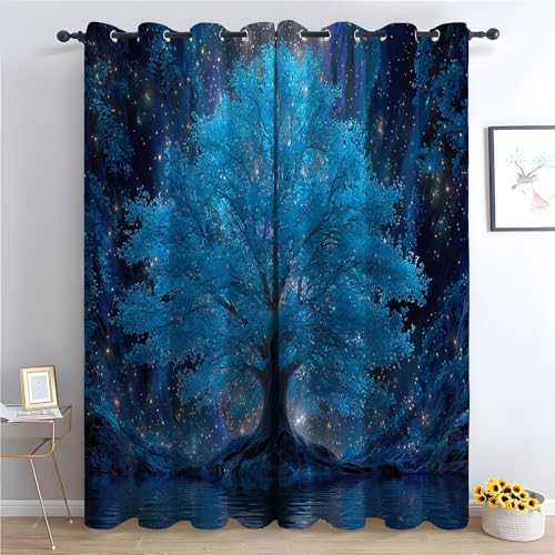 TZKRWRH Vorhang Blickdicht Vorhänge mit Ösen Abstrakter Baum Gardinen Deko Ösenvorhang Dekoschal Dekogardinen für Schlafzimmer Wohnzimmer-H240 x B140 cm (2er Pack) von TZKRWRH