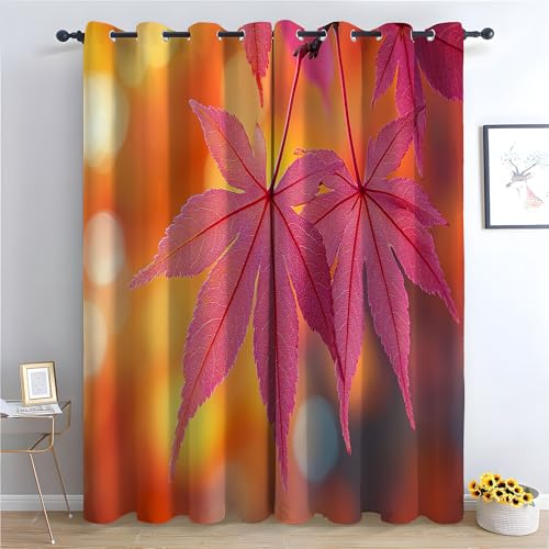 TZKRWRH Vorhang Blickdicht Vorhänge mit Ösen Herbstliche Ahornblätter Gardinen Deko Ösenvorhang Dekoschal Dekogardinen für Schlafzimmer Wohnzimmer-H230 x B160 cm (2er Pack) von TZKRWRH