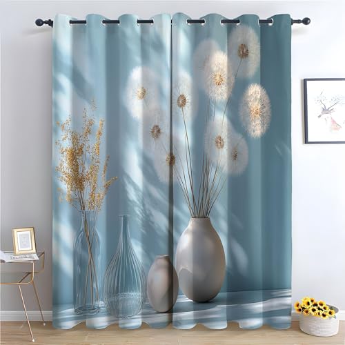 TZKRWRH Vorhang Blickdicht Vorhänge mit Ösen Weißes Blumendekor Gardinen Deko Ösenvorhang Dekoschal Dekogardinen für Schlafzimmer Wohnzimmer-H160 x B100 cm (2er Pack) von TZKRWRH