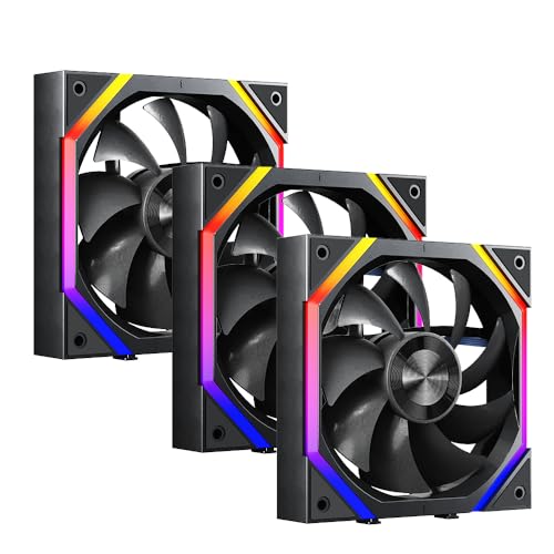 TZMRIT Build Blocks Daisy Chain RGB PC UNI Lüfter 120MM[3 Stück][HDB] 62.36 CFM/2000 RPM 5V3PIN ARGB und 12V4PIN PWM Lüfter(Black, Forward) von TZMRIT