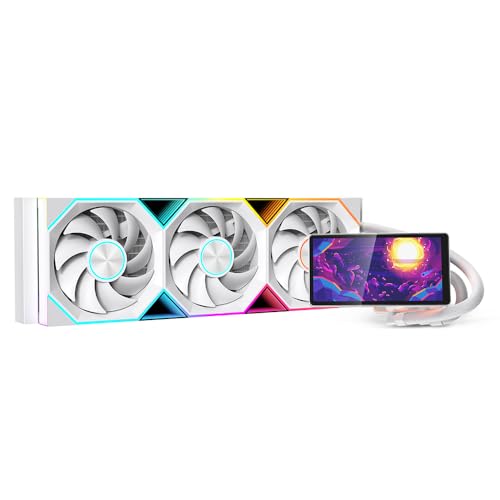 TZMRIT PF360 Aio Wasserkühlung 360mm mit 5.5-inch LCD Magnetic Screen Display,ALL-IN-One ARGB Infinity Mirror 2000RPM PWM Lüfter,für AM4/AM5& Intel LGA1851/1700 (WH) von TZMRIT