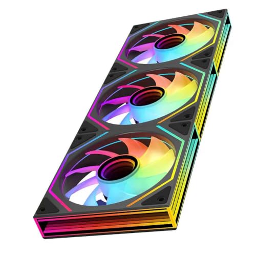 TZMRIT Prism 6MAX RGB PC Lüfter 120MM 3Stück [Rechteck Infinity Mirror MAX][1850±10% RPM] 5V3PIN ARGB und 12V4PIN PWM Lüfter Schwarz von TZMRIT