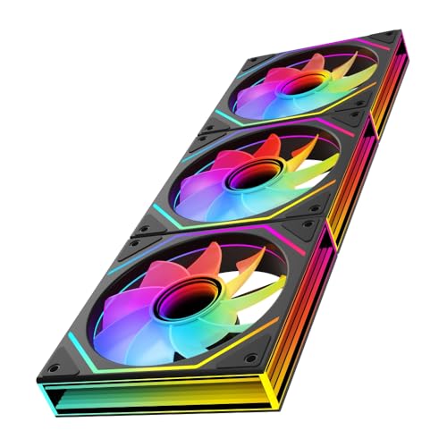 TZMRIT Prism 6MAX Reverse Blade RGB PC Lüfter 120MM 3Stück [Rechteck Infinity Mirror MAX][1850±10% RPM] 5V3PIN ARGB und 12V4PIN PWM Lüfter Schwarz von TZMRIT