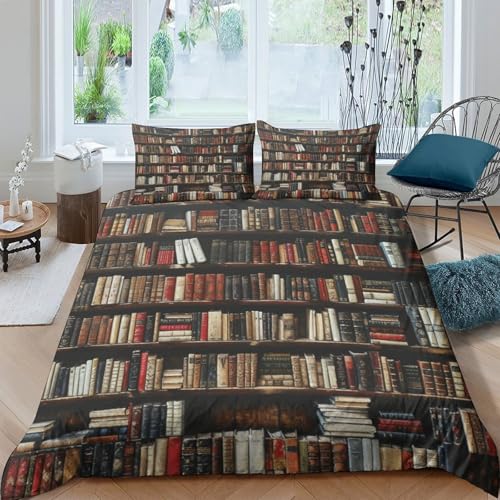 TZOVPCDFA Bücherregal Bettbezug Set Bettwäsche Kinderbettwäsche Reißverschluss Mit Kissenbezug Betten Set Für Jugendliche Kinder Schlafzimmer Double（200x200cm） von TZOVPCDFA
