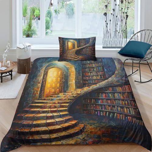 TZOVPCDFA Bücherregal Bettbezug Set Bettwäsche Set Kinderbettwäsche-Set Reißverschluss Mit Kissenbezügen Betten Set Für Jugendliche Kinder Schlafzimmer Single（135x200cm） von TZOVPCDFA