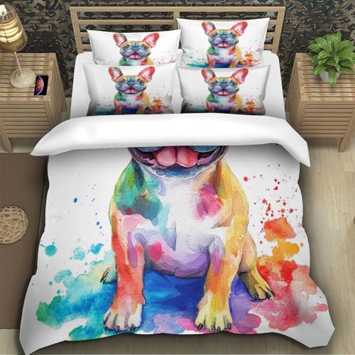 TZOVPCDFA Französischer Bullhund Bettbezug Set Bettwäsche Kinderbettwäsche Reißverschluss Mit Kissenbezügen Betten Set Für Jugendliche Kinder Schlafzimmer Super King（260x220cm） von TZOVPCDFA