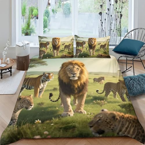 TZOVPCDFA Löwen Bettbezug Set Bettwäsche-Sets Kinderbettwäsche Reißverschluss Mit Kissenbezug Betten Set Für Jungen Und Mädchen, Kinder King（220x240cm） von TZOVPCDFA