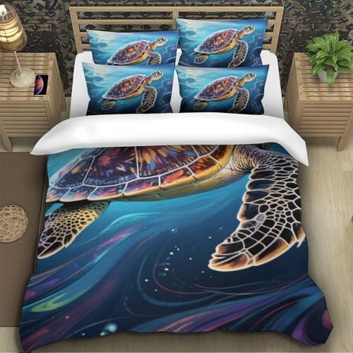 TZOVPCDFA Meeresschildkröte Bettbezug Set Bettwäsche Kinderbettwäsche-Set Reißverschluss Mit Kissenbezügen Betten Set Für Jungen Und Mädchen, Kinder Single（140x200cm） von TZOVPCDFA