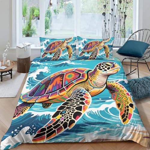 TZOVPCDFA Meeresschildkröte Bettbezug Set Bettwäsche-Sets Kinderbettwäsche-Set Reißverschluss Mit Kissenbezügen Betten Set Für Jugendliche Kinder Schlafzimmer Double（200x200cm） von TZOVPCDFA