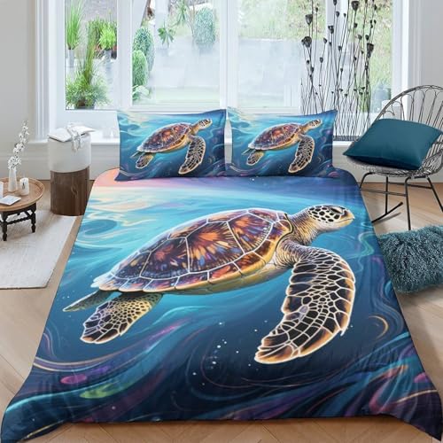 TZOVPCDFA Meeresschildkröte Bettbezug Set Bettwäsche-Sets Kinderbettwäsche-Set Reißverschluss Mit Kissenbezügen Betten Set Für Jugendliche Kinder Schlafzimmer King（220x240cm） von TZOVPCDFA
