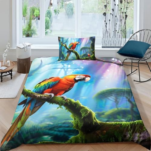 TZOVPCDFA Papagei Bettbezug Bettwäsche Set Kinderbettwäsche Reißverschluss Mit Kissenbezug Betten Set Für Jugendliche Kinder Schlafzimmer Single（135x200cm） von TZOVPCDFA