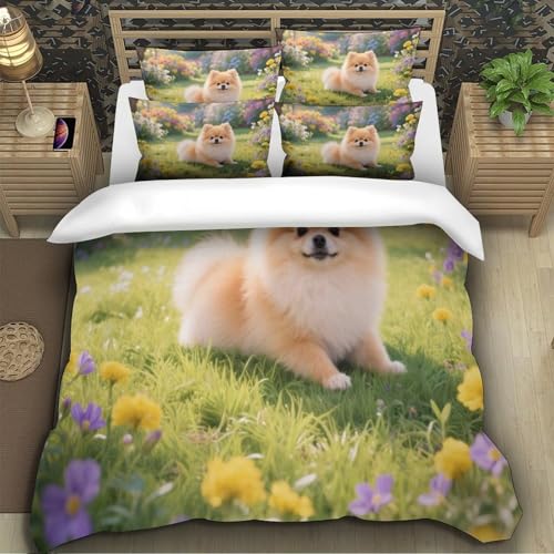 TZOVPCDFA Pommern Bettbezug Set Bettwäsche Kinderbettwäsche-Set Reißverschluss Mit Kissenbezug Betten Set Für Jugendliche Kinder Schlafzimmer Super King（260x220cm） von TZOVPCDFA