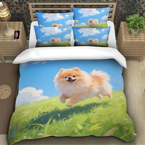 TZOVPCDFA Pommern Bettbezug Set Bettwäsche Set Kinderbettwäsche Reißverschluss Mit Kissenbezügen Betten Set Für Jungen Und Mädchen, Kinder Single（140x200cm） von TZOVPCDFA