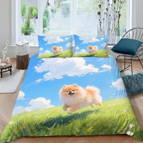 TZOVPCDFA Pommern Bettbezug Set Bettwäsche-Sets Kinderbettwäsche Reißverschluss Mit Kissenbezug Betten Set Für Jungen Und Mädchen, Kinder King（220x240cm） von TZOVPCDFA