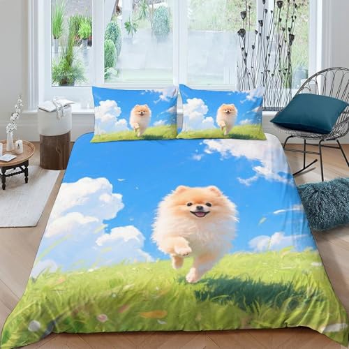 TZOVPCDFA Pommern Bettbezug Set Bettwäsche-Sets Kinderbettwäsche-Set Reißverschluss Mit Kissenbezügen Betten Set Für Jugendliche Kinder Schlafzimmer Double（200x200cm） von TZOVPCDFA