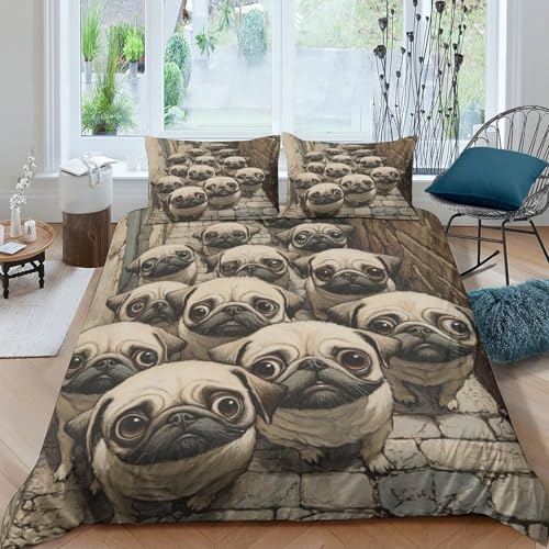 TZOVPCDFA Pug Bettbezug Set Bettwäsche Kinderbettwäsche Reißverschluss Mit Kissenbezügen Betten Set Für Jungen Und Mädchen, Kinder Double（200x200cm） von TZOVPCDFA