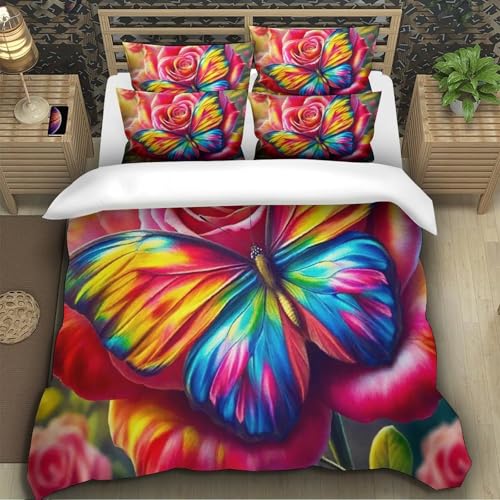 TZOVPCDFA Rose Bettbezug Bettwäsche Kinderbettwäsche Reißverschluss Mit Kissenbezügen Betten Set Für Jugendliche Kinder Schlafzimmer Super King（260x220cm） von TZOVPCDFA