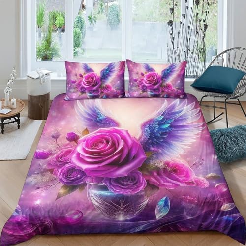 TZOVPCDFA Rose Bettbezug Bettwäsche Kinderbettwäsche Reißverschluss Mit Kissenbezug Betten Set Für Jungen Und Mädchen, Kinder Double（200x200cm） von TZOVPCDFA