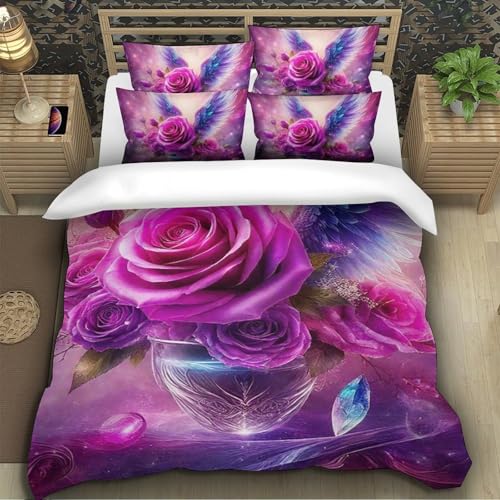 TZOVPCDFA Rose Bettbezug Bettwäsche Set Kinderbettwäsche Reißverschluss Mit Kissenbezügen Betten Set Für Jugendliche Kinder Schlafzimmer Single（140x200cm） von TZOVPCDFA