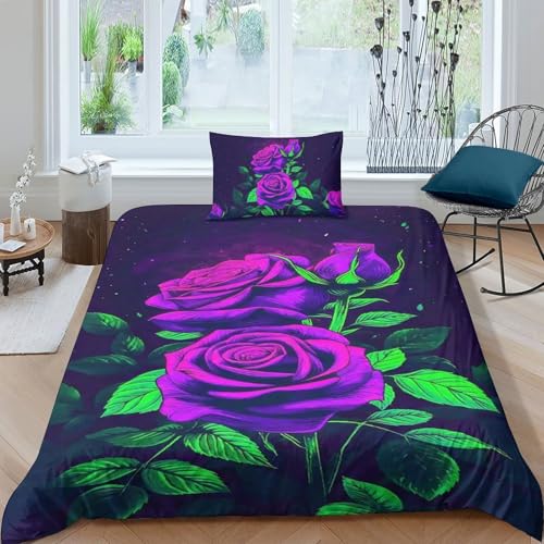 TZOVPCDFA Rose Bettbezug Bettwäsche-Sets Kinderbettwäsche-Set Reißverschluss Mit Kissenbezug Betten Set Für Jugendliche Kinder Schlafzimmer Single（135x200cm） von TZOVPCDFA