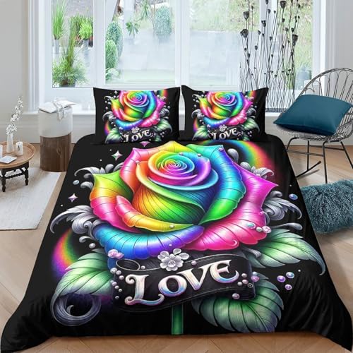TZOVPCDFA Rose Bettbezug Set Bettwäsche Kinderbettwäsche Reißverschluss Mit Kissenbezügen Betten Set Für Jungen Und Mädchen, Kinder King（220x240cm） von TZOVPCDFA