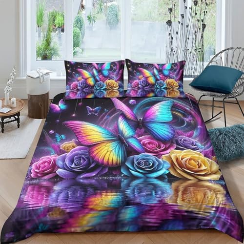 TZOVPCDFA Rose Bettbezug Set Bettwäsche Kinderbettwäsche-Set Reißverschluss Mit Kissenbezügen Betten Set Für Jugendliche Kinder Schlafzimmer Double（200x200cm） von TZOVPCDFA