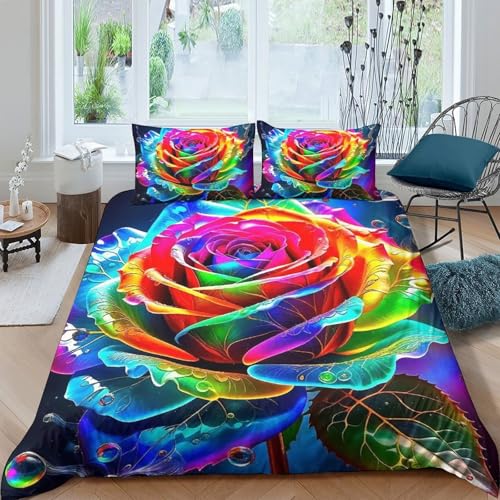 TZOVPCDFA Rose Bettbezug Set Bettwäsche Set Kinderbettwäsche Reißverschluss Mit Kissenbezug Betten Set Für Jungen Und Mädchen, Kinder Double（200x200cm） von TZOVPCDFA